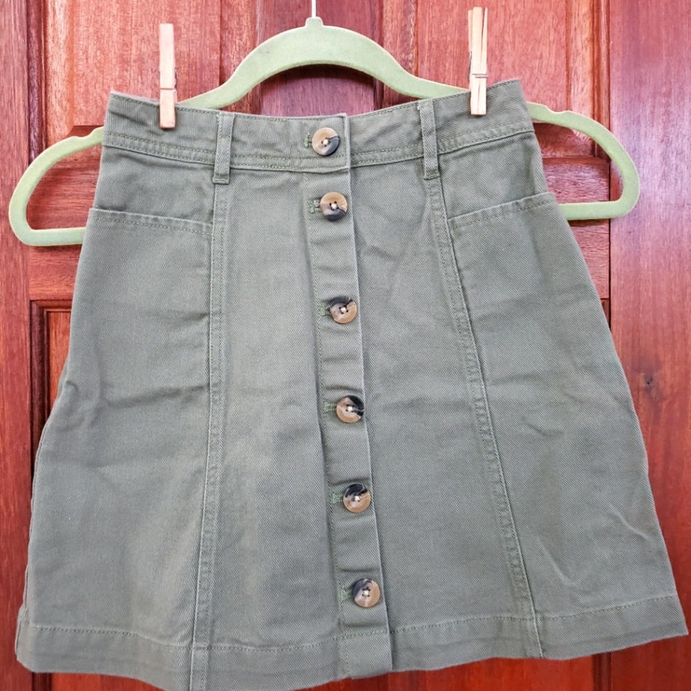 Sage button up jean skirt